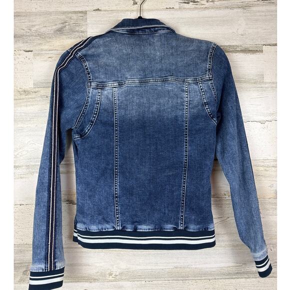 Lisette L Women’s XS Washed Blue Denim Snap-up Jacket Arm Stripe Banded Waist - Picture 2 of 4